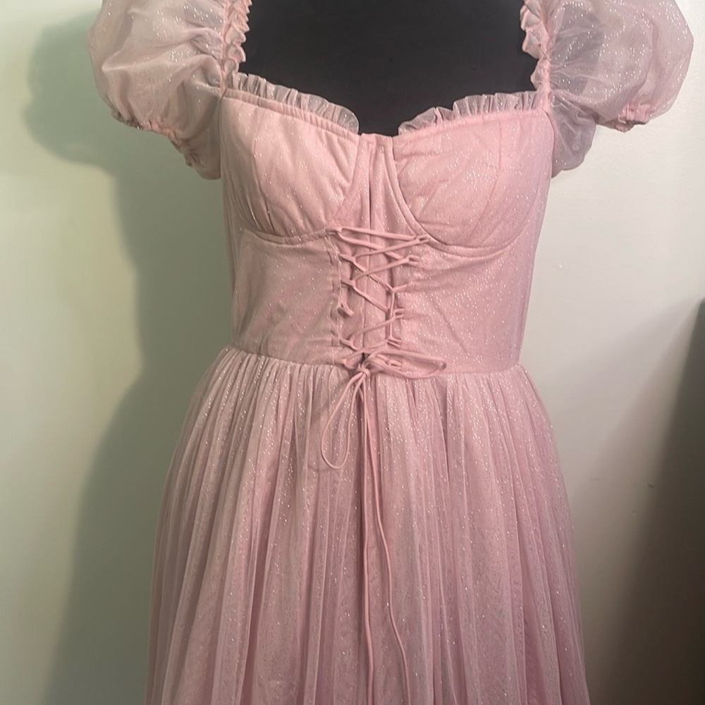Elegant Pink Lace-Up Dress